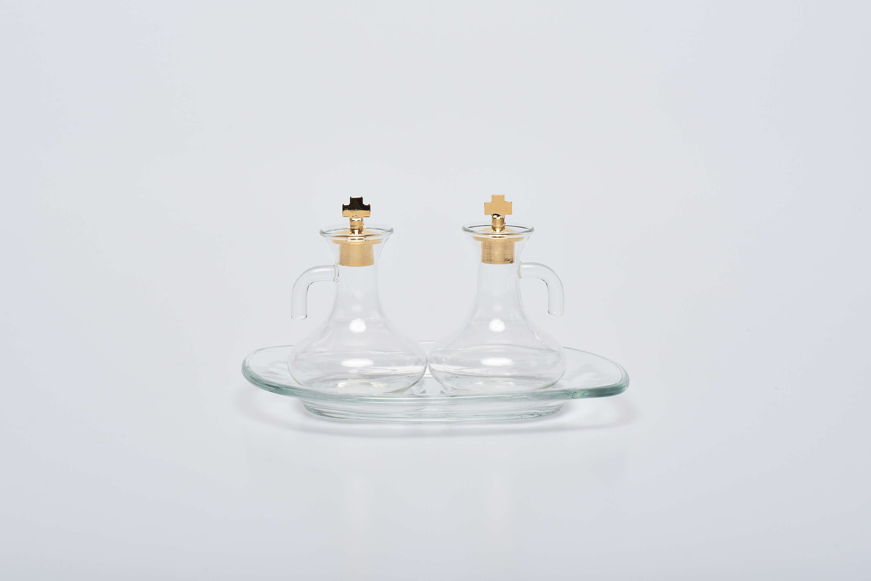 Servizio ampolle su vassoio in vetro