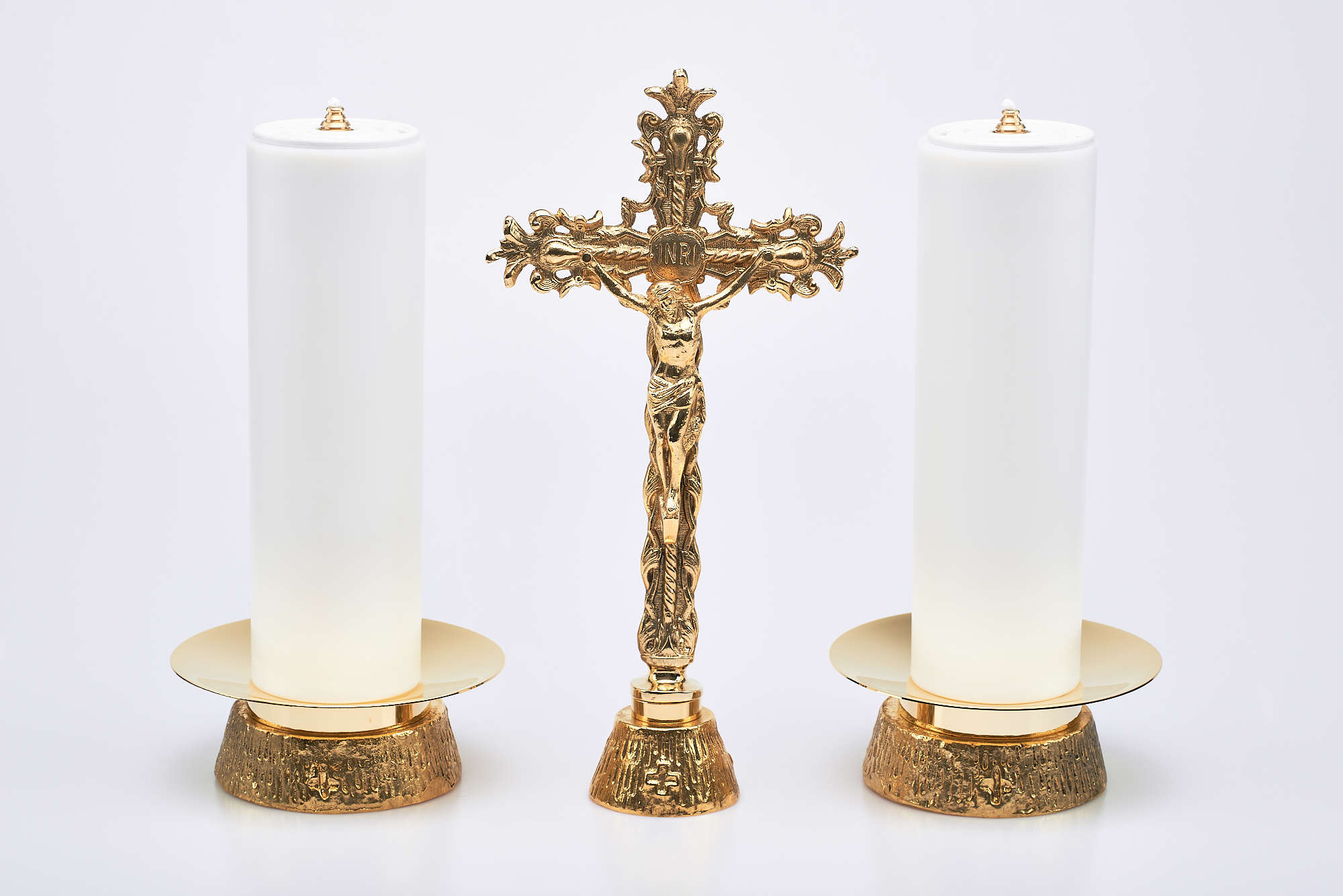 Coppia candelieri in fusione completi piatto Ø 15x31cm