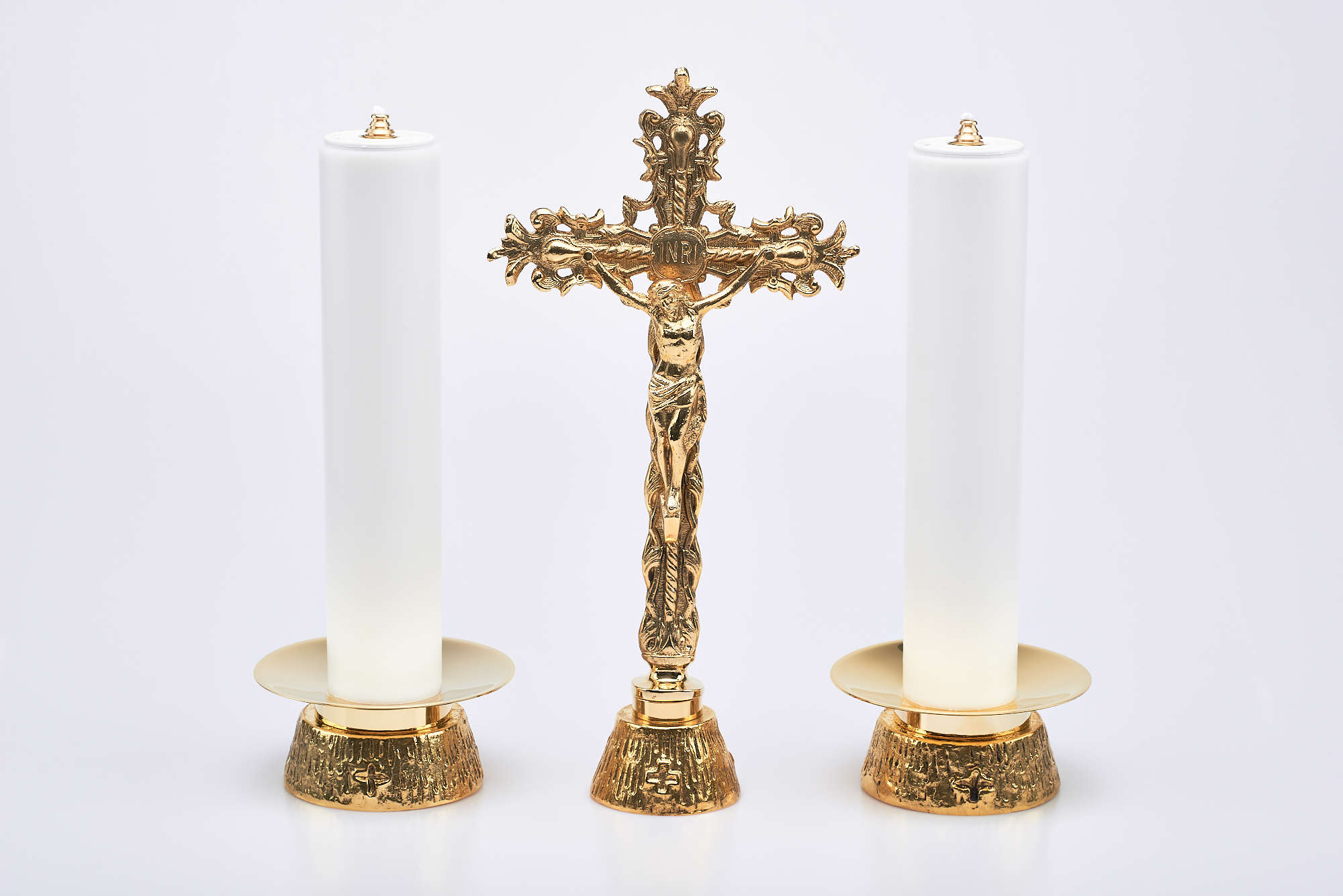 Coppia candelieri in fusione completi piatto Ø 12x30 cm