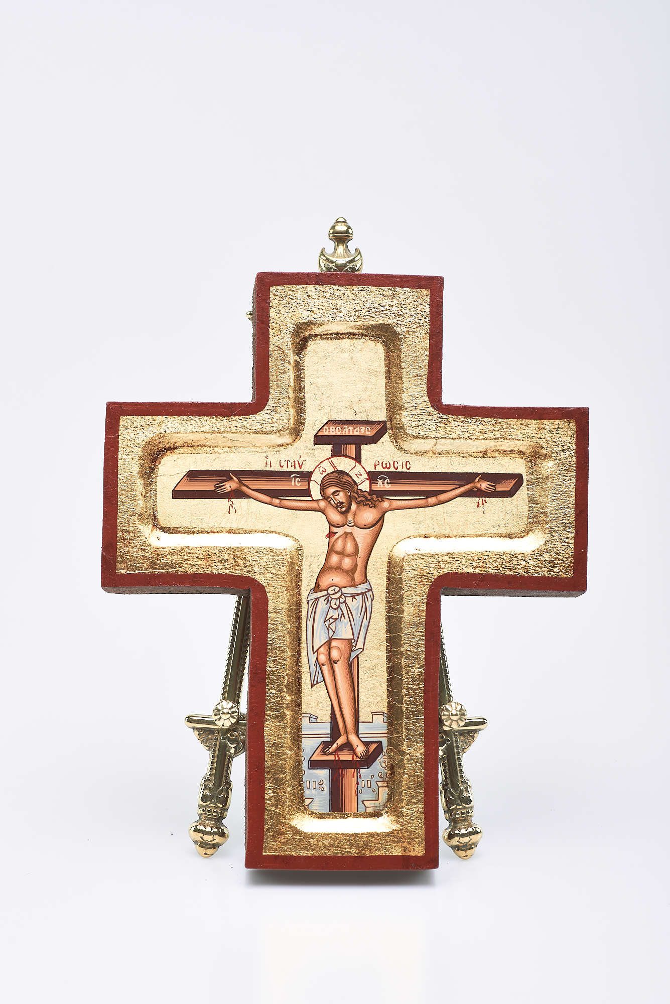 Croce serigrafata, scavata, foglia oro